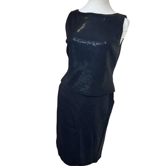 *SPARKLY!* St. John Paillette Boat Neck Knee Length Cocktail Dress Black sz 10 - Picture 1 of 16